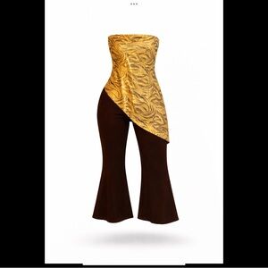 Diva Blue Strapless Animal Print Overlay Pull-On Jumpsuit Wide Leg Palazzo NWT